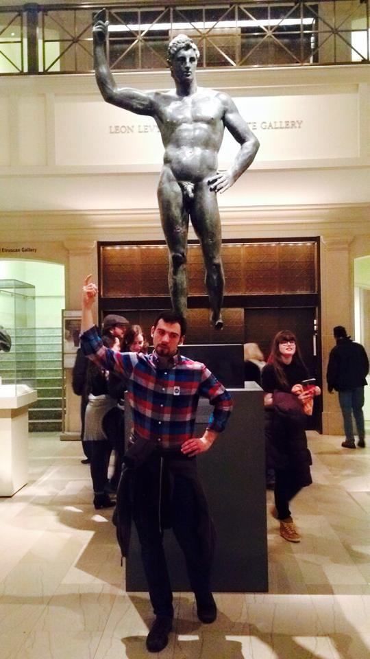 Jake and a Greek statue.