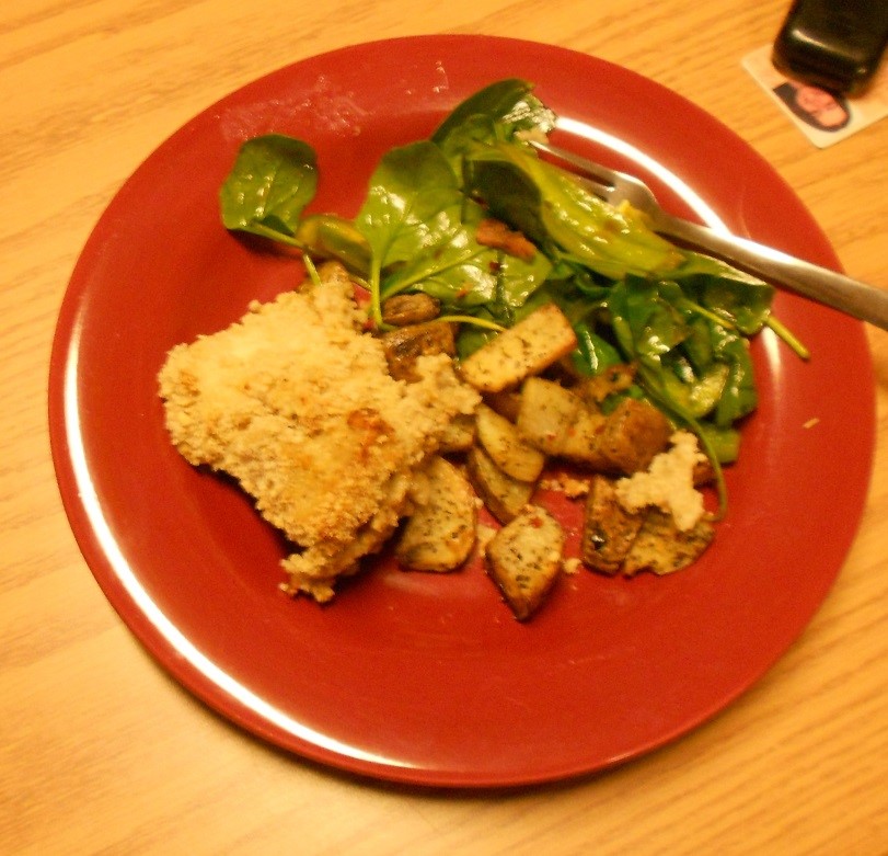 One night's dinner: chicken, potatoes, and salad