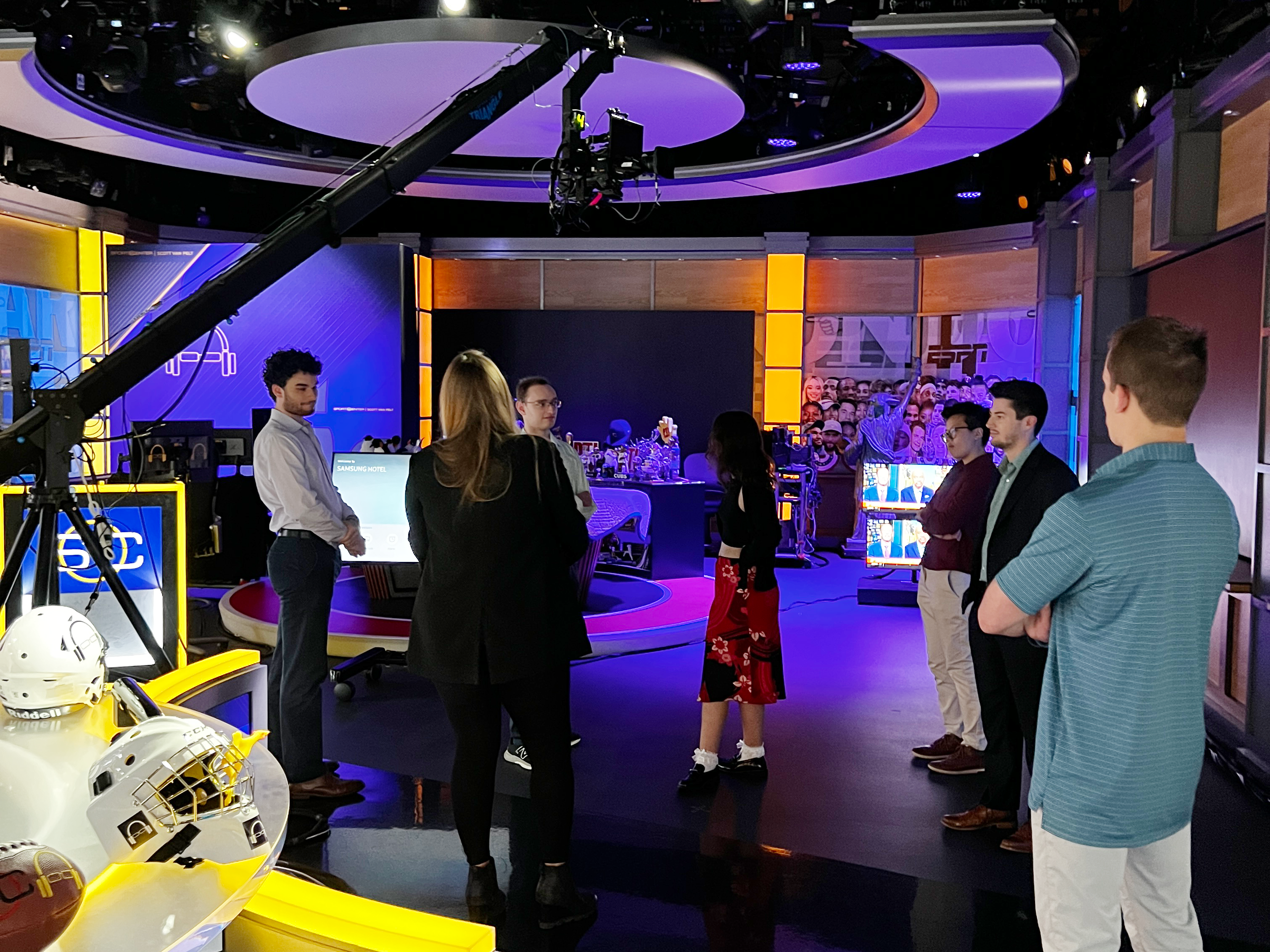 Behind the scenes on television news set