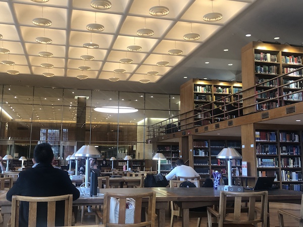 students studying in a library