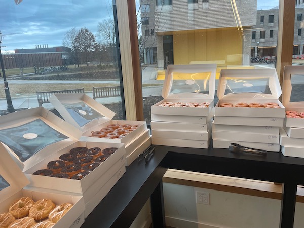 Boxes of donuts on counter top