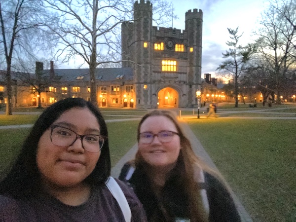 Two girls standing in front of Blair Arch. 