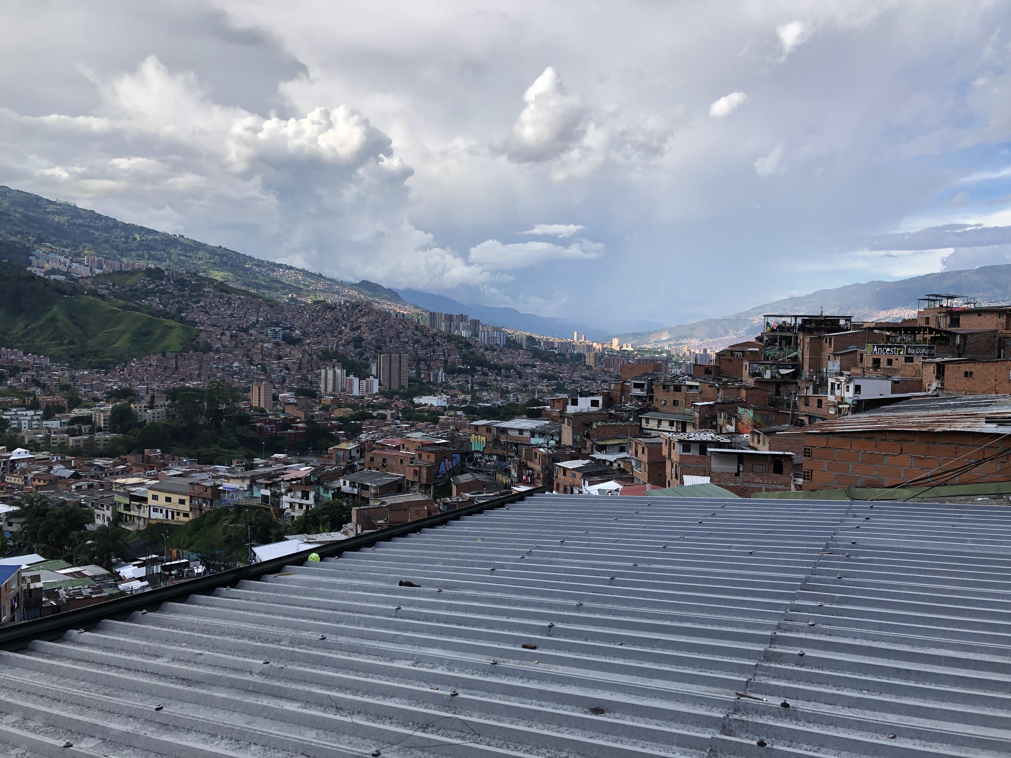 Rooftop view overlooking Medellin, a mountain city in Colombia