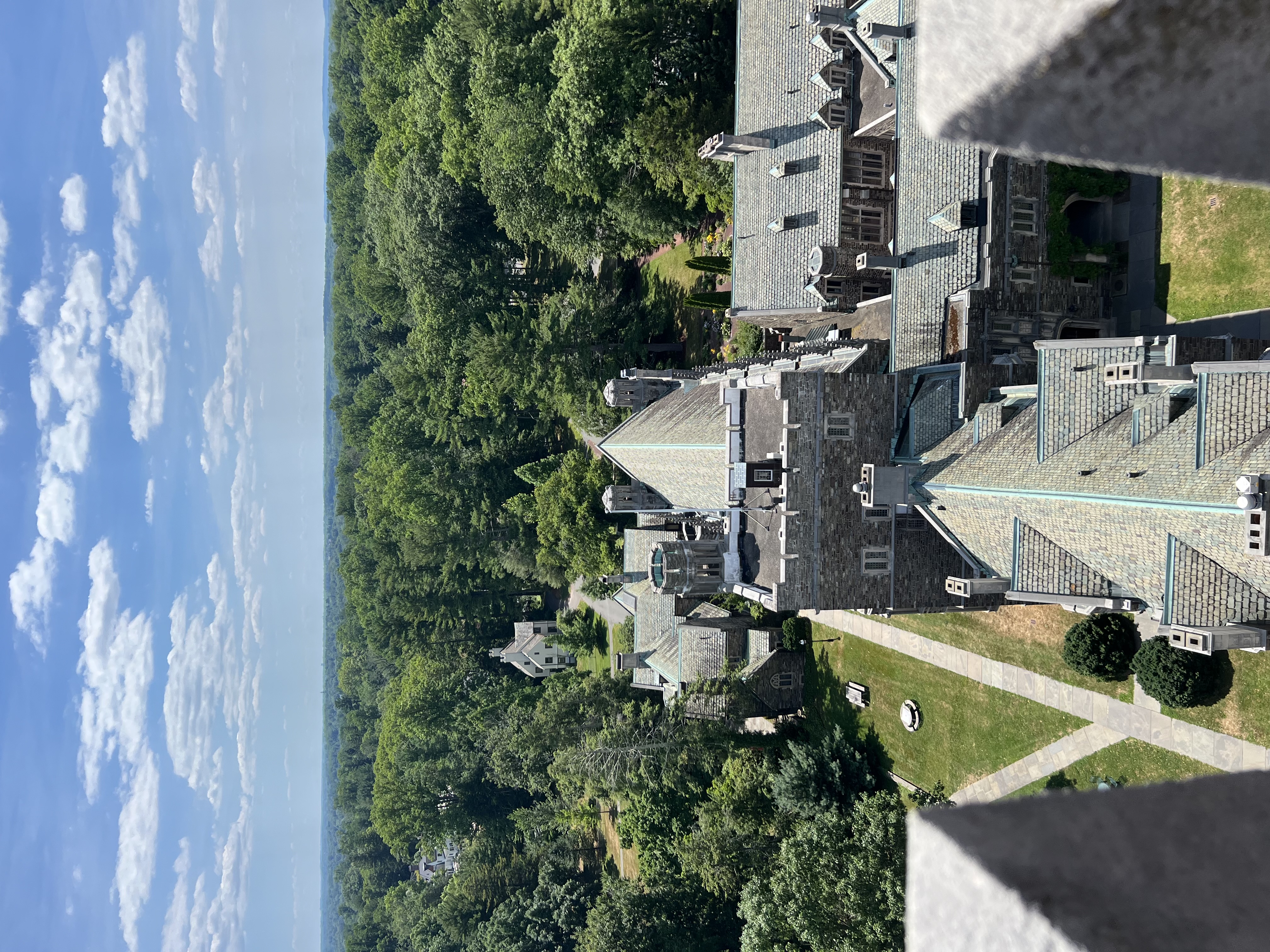 a photo of a sky with stone architecture below