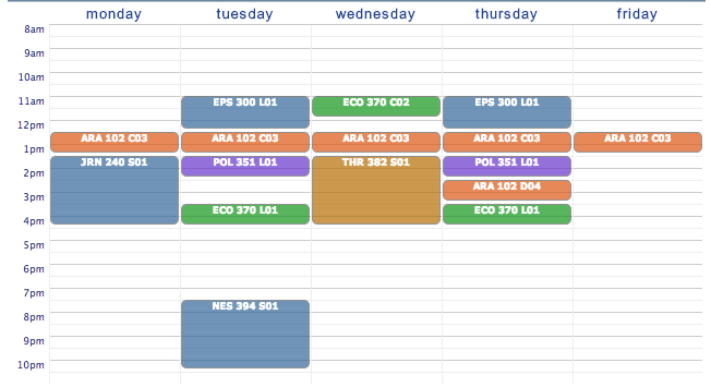 My final seven courses, which look much more manageable.