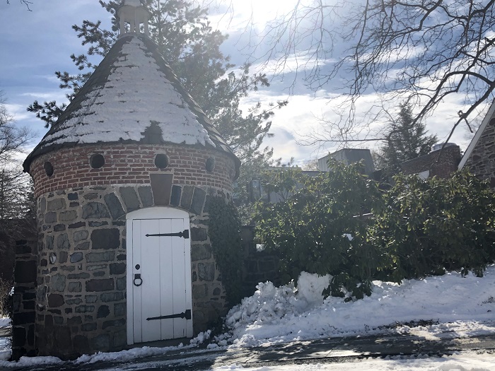 Forbes residential college with snow