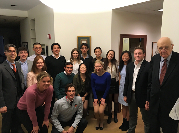 My freshman seminar class with Paul Volcker at his office in Rockefeller Center.