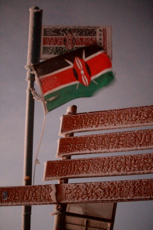 Kenyan flag at the summit of Pt. Lenana