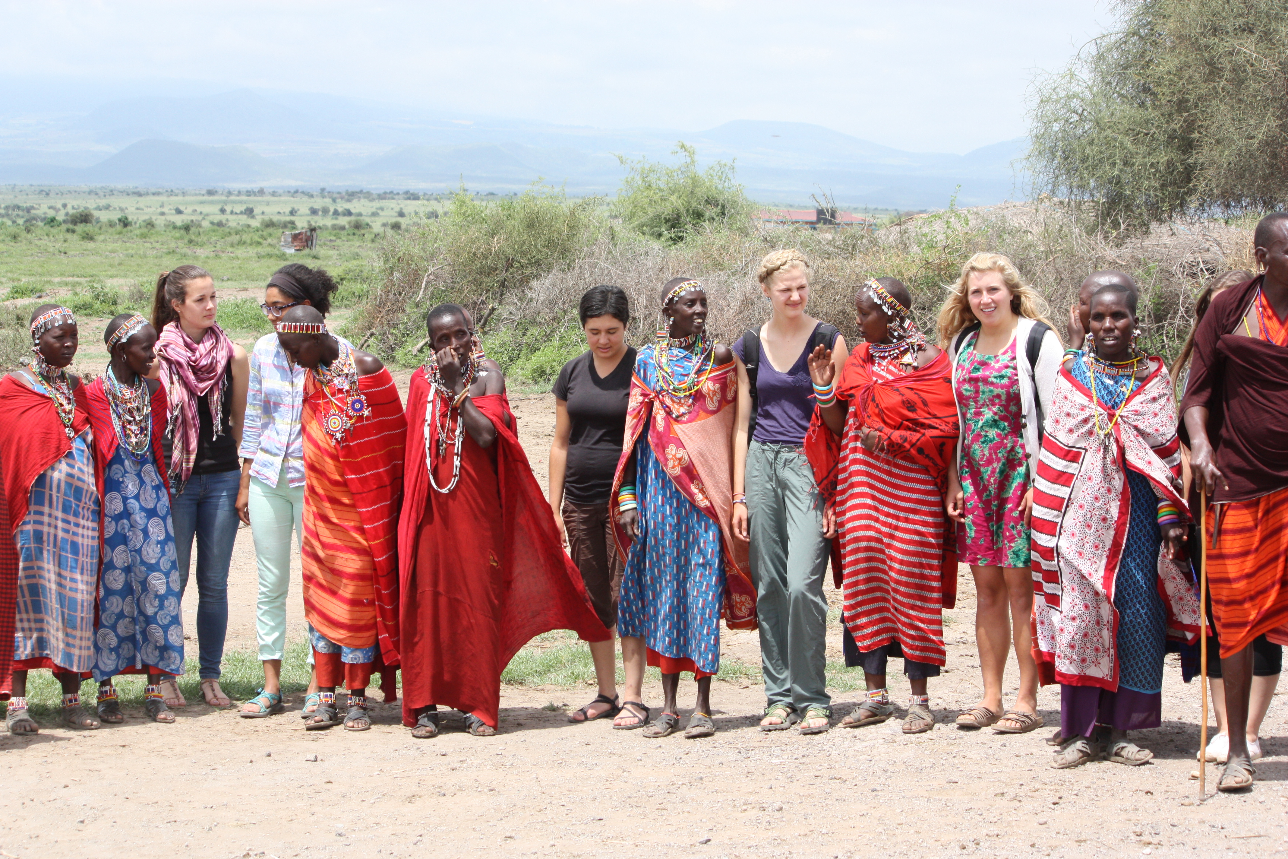 Maasai community teaching students a welcoming dance. 
