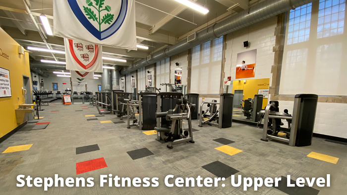 Gym equipment inside Stephens Fitness Center 
