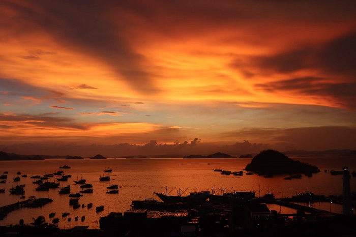 Sunset from atop boat off the coast of Labuan Bajo 