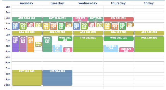 A dizzying array of colors, time slots, subjects, and looming choices.