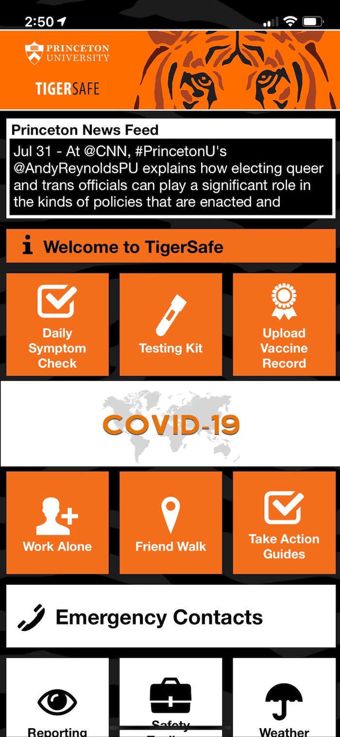 Home page of TigerSafe ap