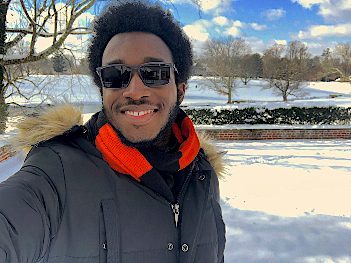 Student taking a selfie in the snow