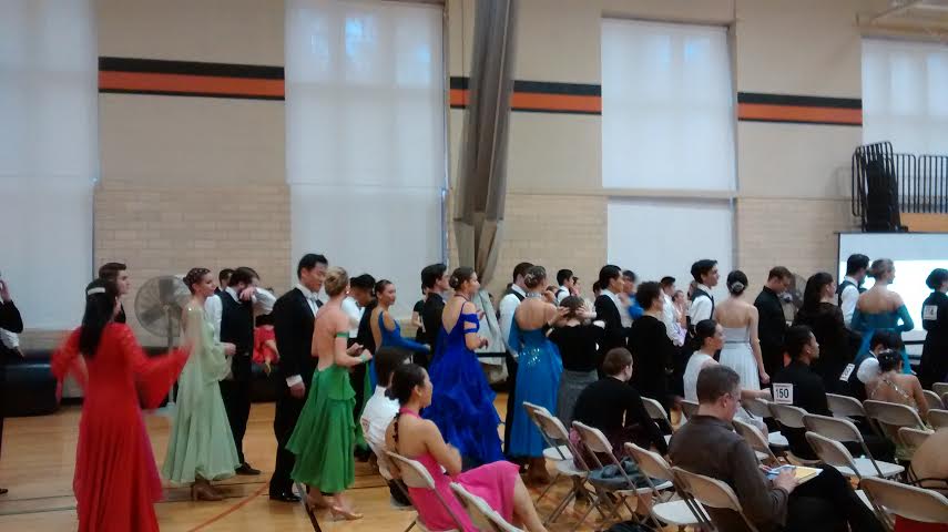 A line of ballroom dancers