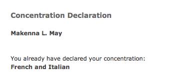 This is a photo of my official concentration declaration.