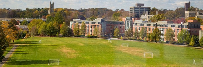 Poe Field and Butler Residential College in the background.