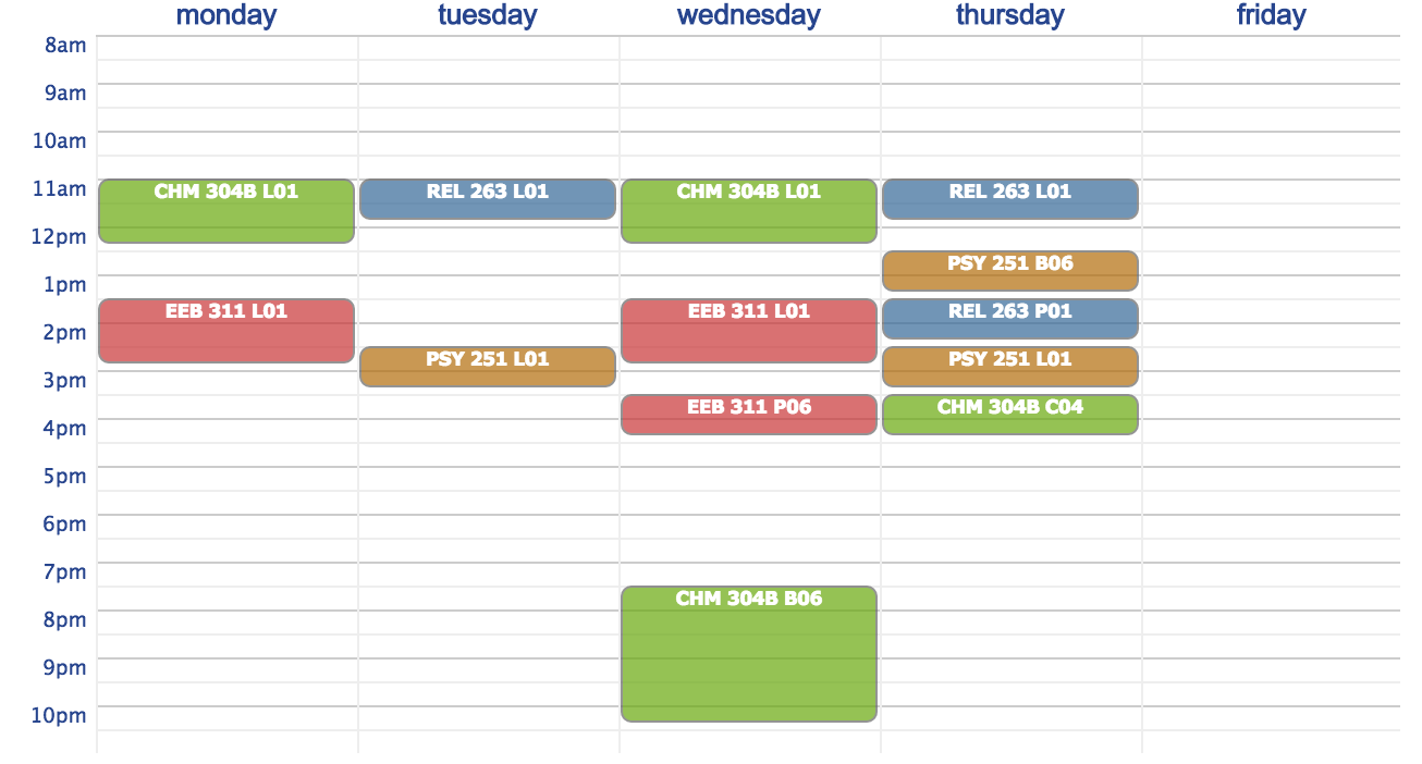 My sophomore year schedule