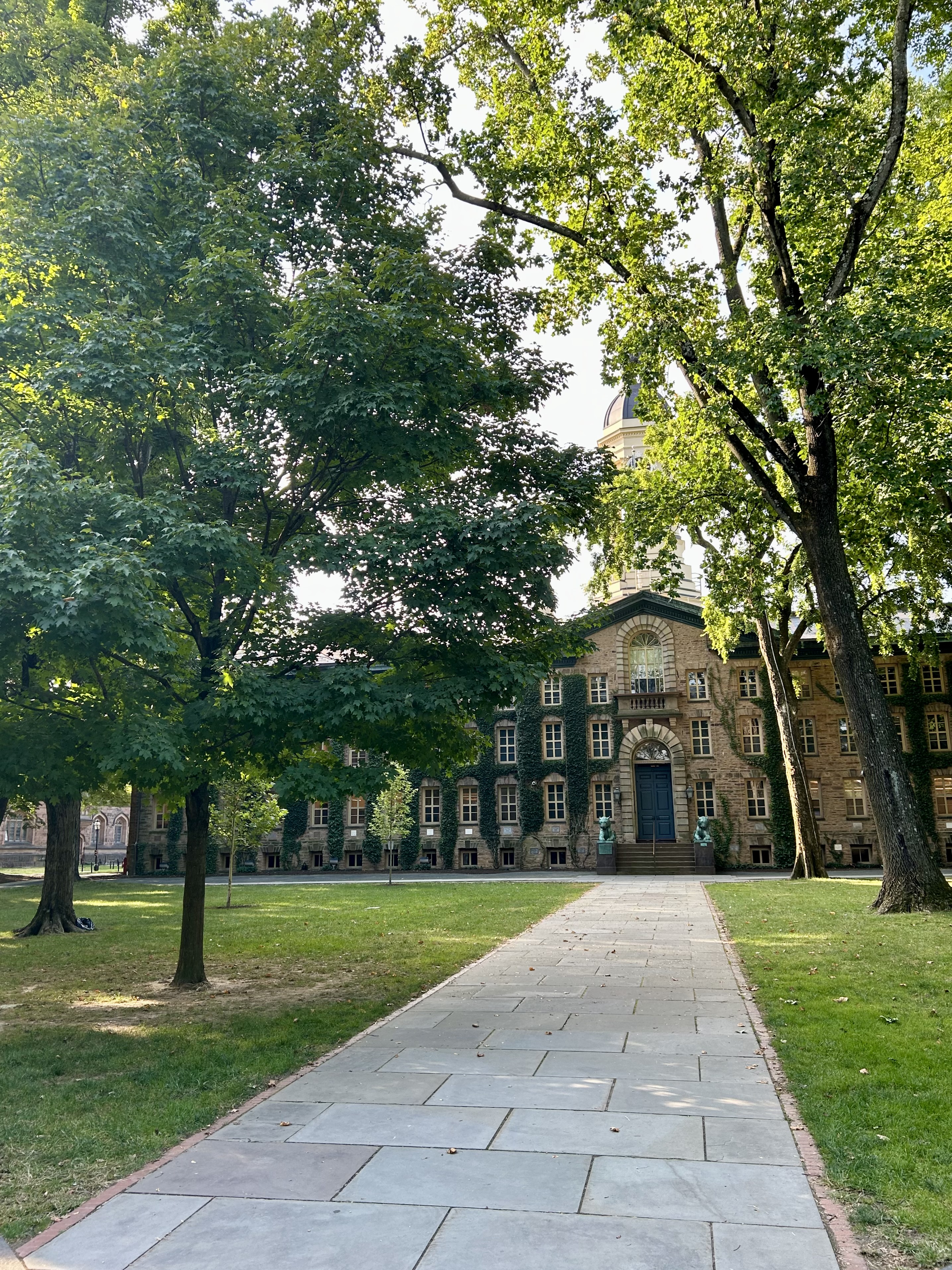 Green foliage on trees in front of Nassau Hall