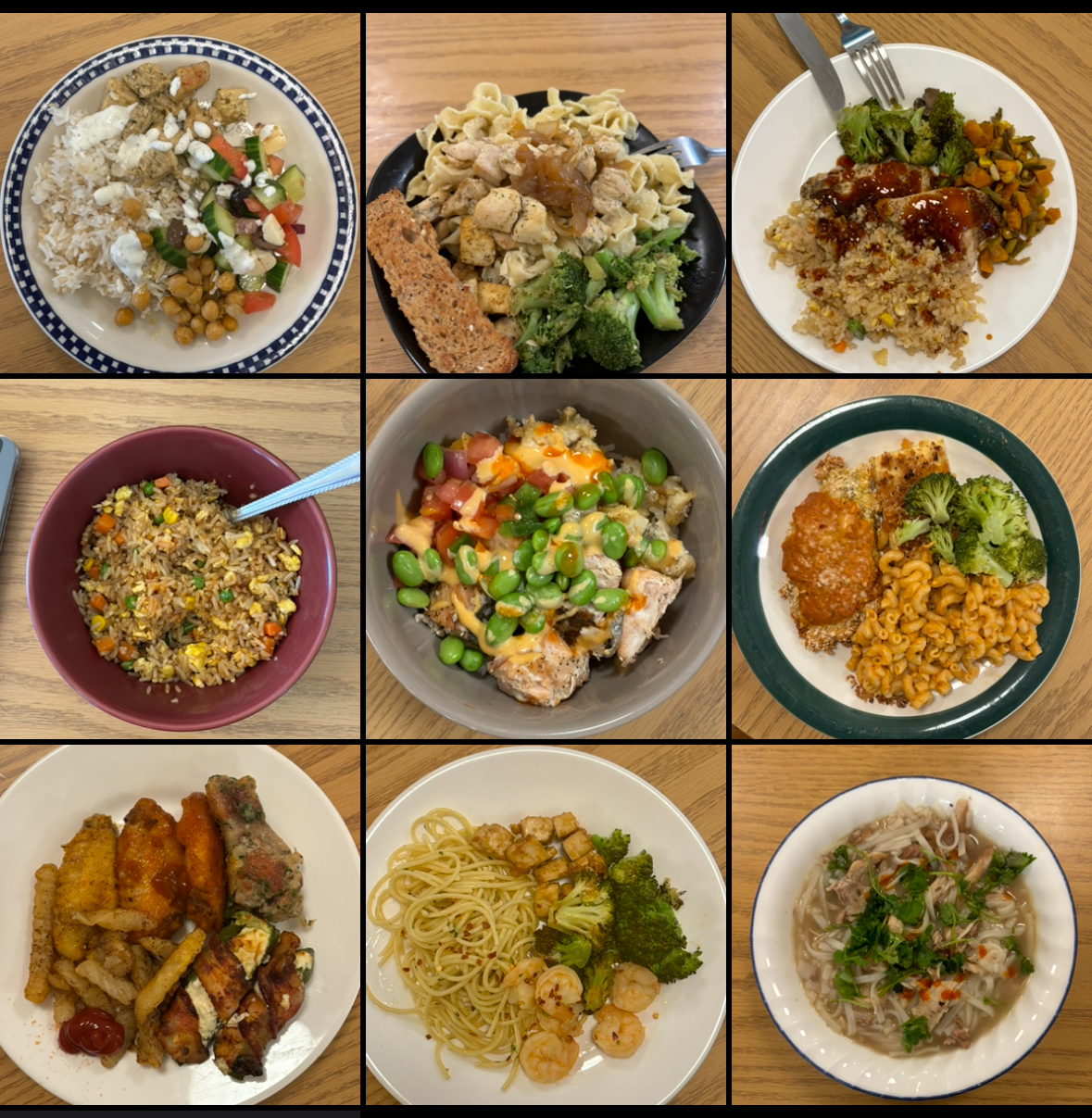 Photo collage showing nine different meals cooked in Brown Co-Op.