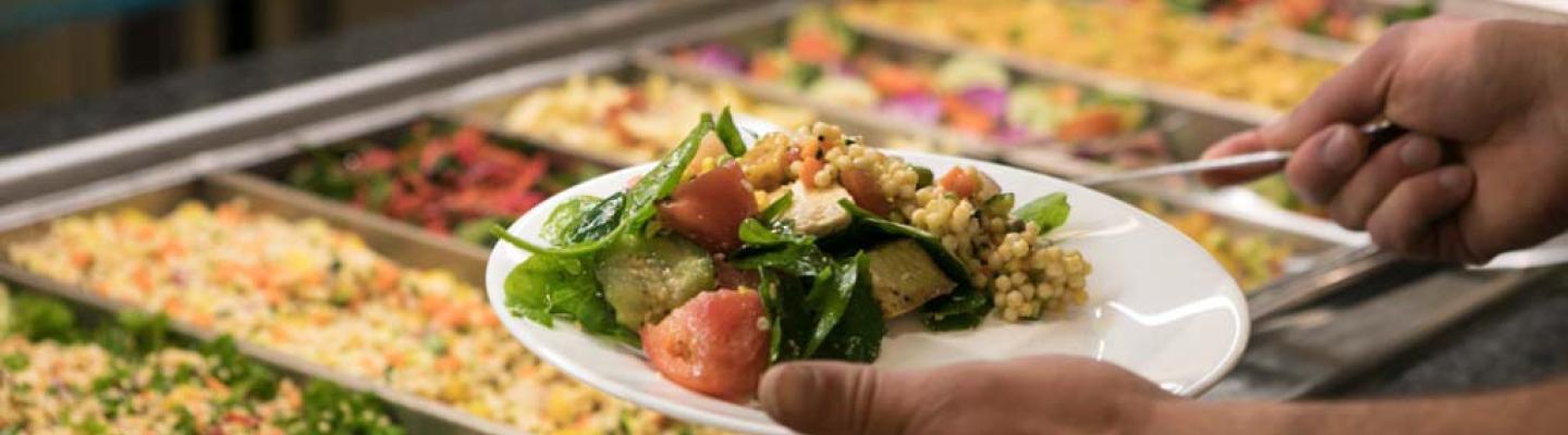 Variety of of grains and salads in the dining hall