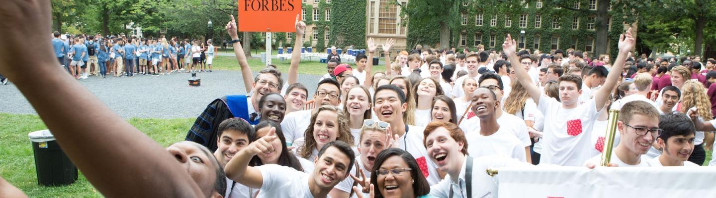 Students from Forbes College taking a picture 